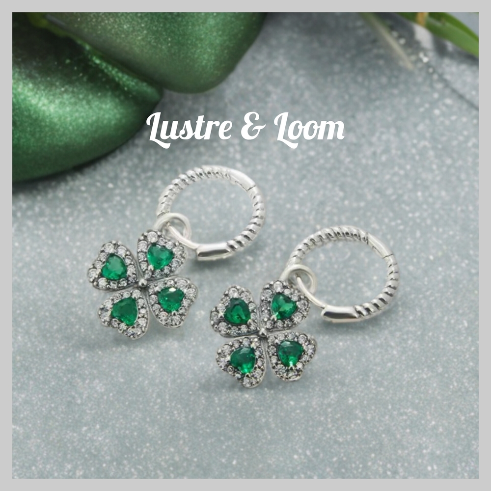 Silver and Green Clover Earrings